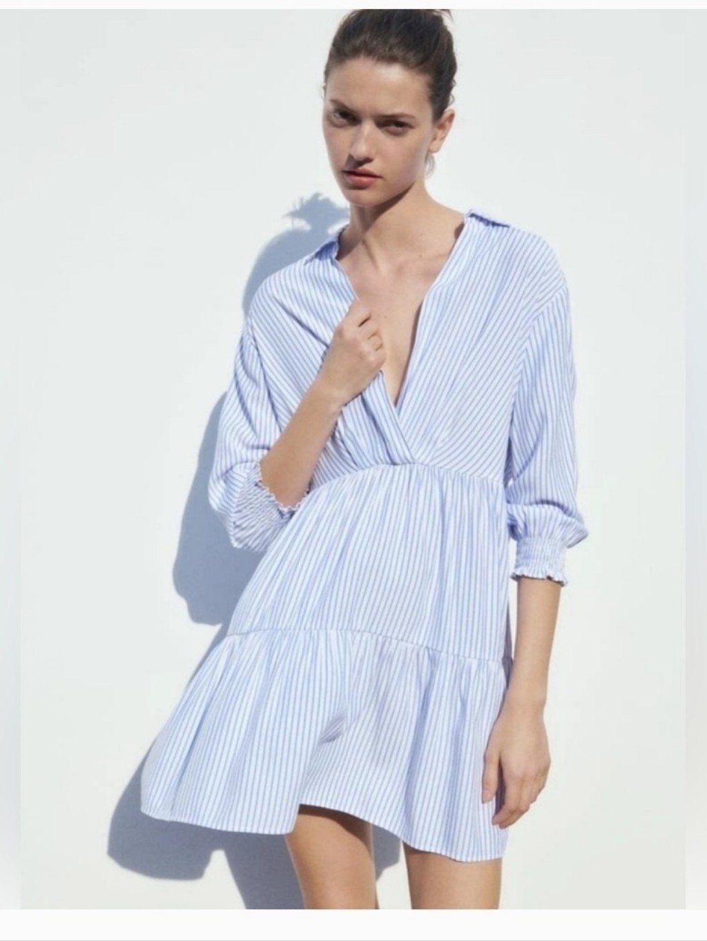Zara Dress, Size Xs, Blue White Stripes, Tiered Skirt